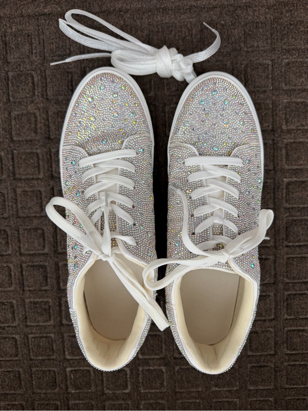 Crystal Pavé White Lace-Up Glitter Sneakers